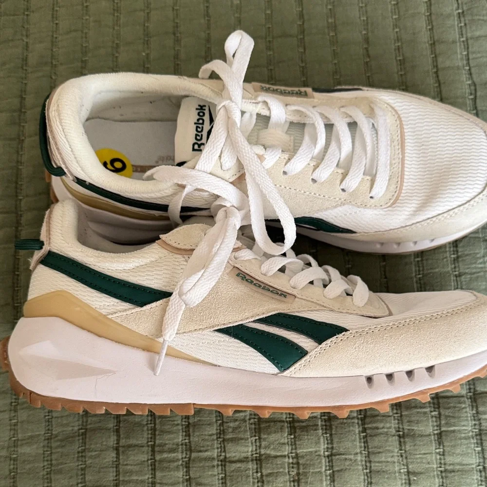 Reebok Cream and Green Athletic Shoes - Picture 1 of 6